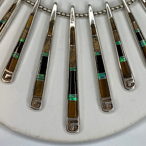 Reversible Silver and Turquoise Inlay Necklace with Fan Design Item #3870 - Picture 6 of 12